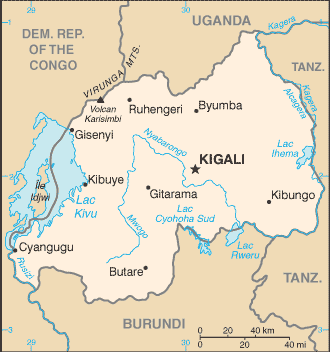 la mappa del Rwanda